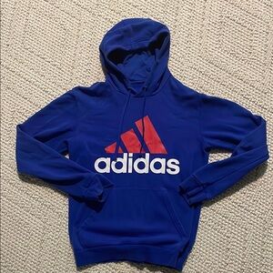 Adidas Blue Hoodie with Red Logo